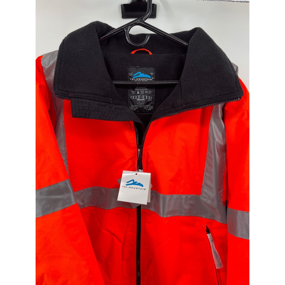 New Tri-Mountain Safety Jacket Mens XL Orange ANSI Class 3 Reflective Hi-Vis